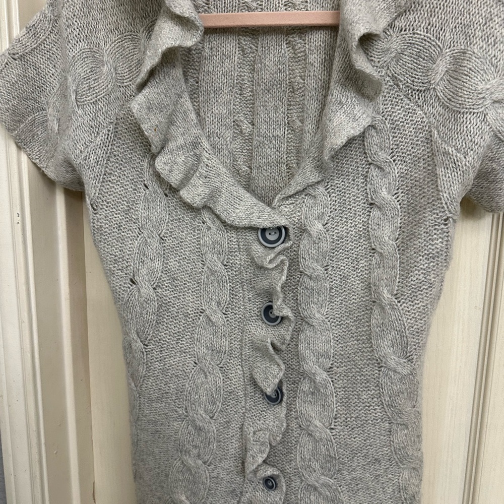 Anthropologie Sleeping on Snow ruffled wool cardigan short sleeves L